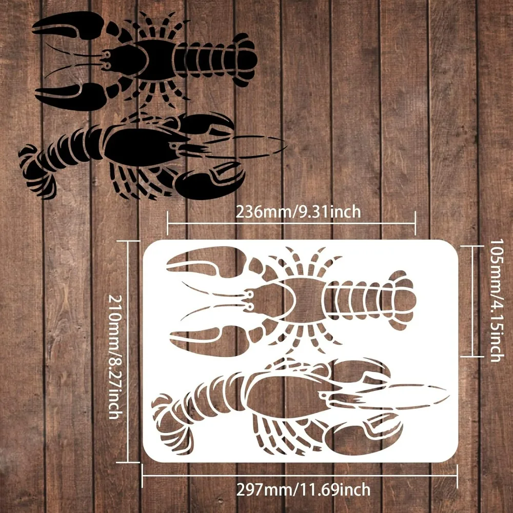 Lobster Stencil 11.7x8.3 inch Reusable Lobster Drawing Stencil Sea Ocean Creatures Stencils Sea Animal Stencil Ocean Theme