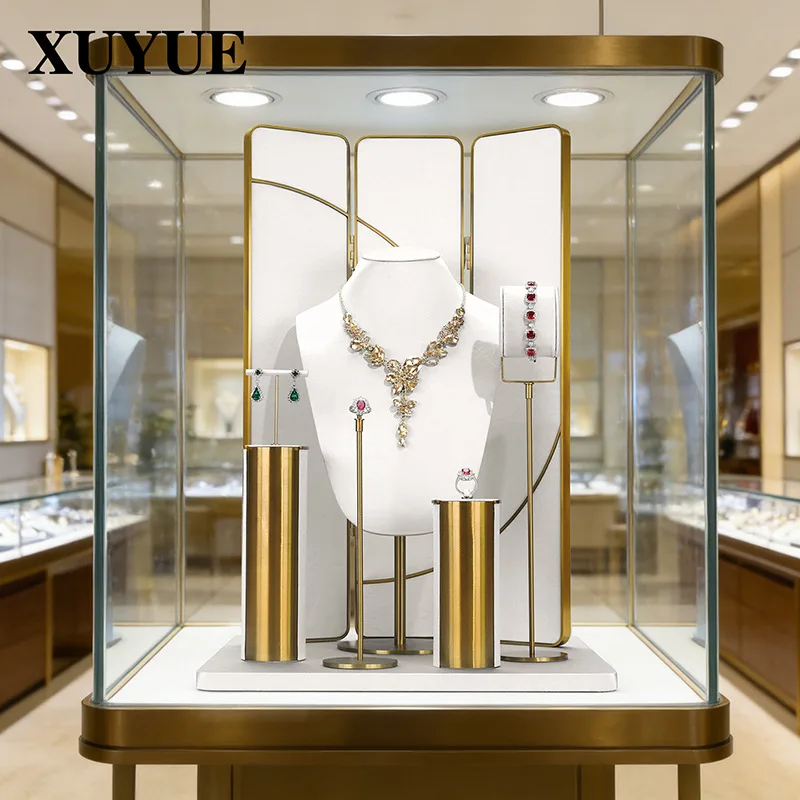 New light luxury window display props silk cloth high-end jewelry display window necklace ring earrings display stand