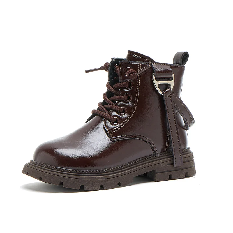 الفتيات البريطانية أحذية بوت قصيرة جديد الشتاء الخريف الأطفال أسود براون بولي Leather الجلود الكاحل الأحذية حجم 26-36