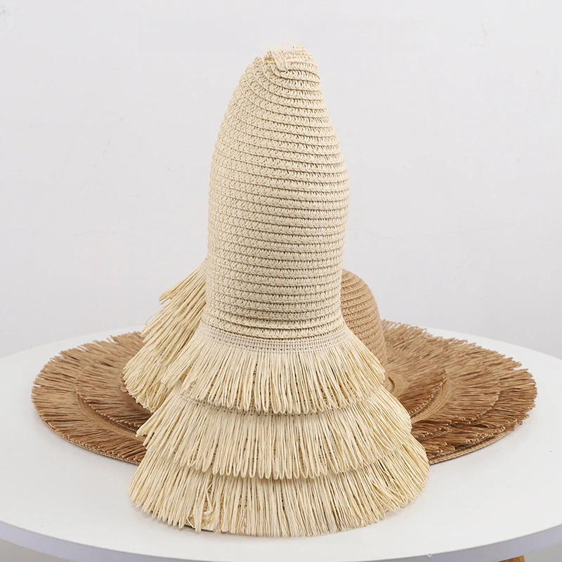

Summer Tassels Straw Hat Large Brim Sunshade Fashionable Woven Hat Beach Sun Protection Holiday Vacation Beach Hat Foldable