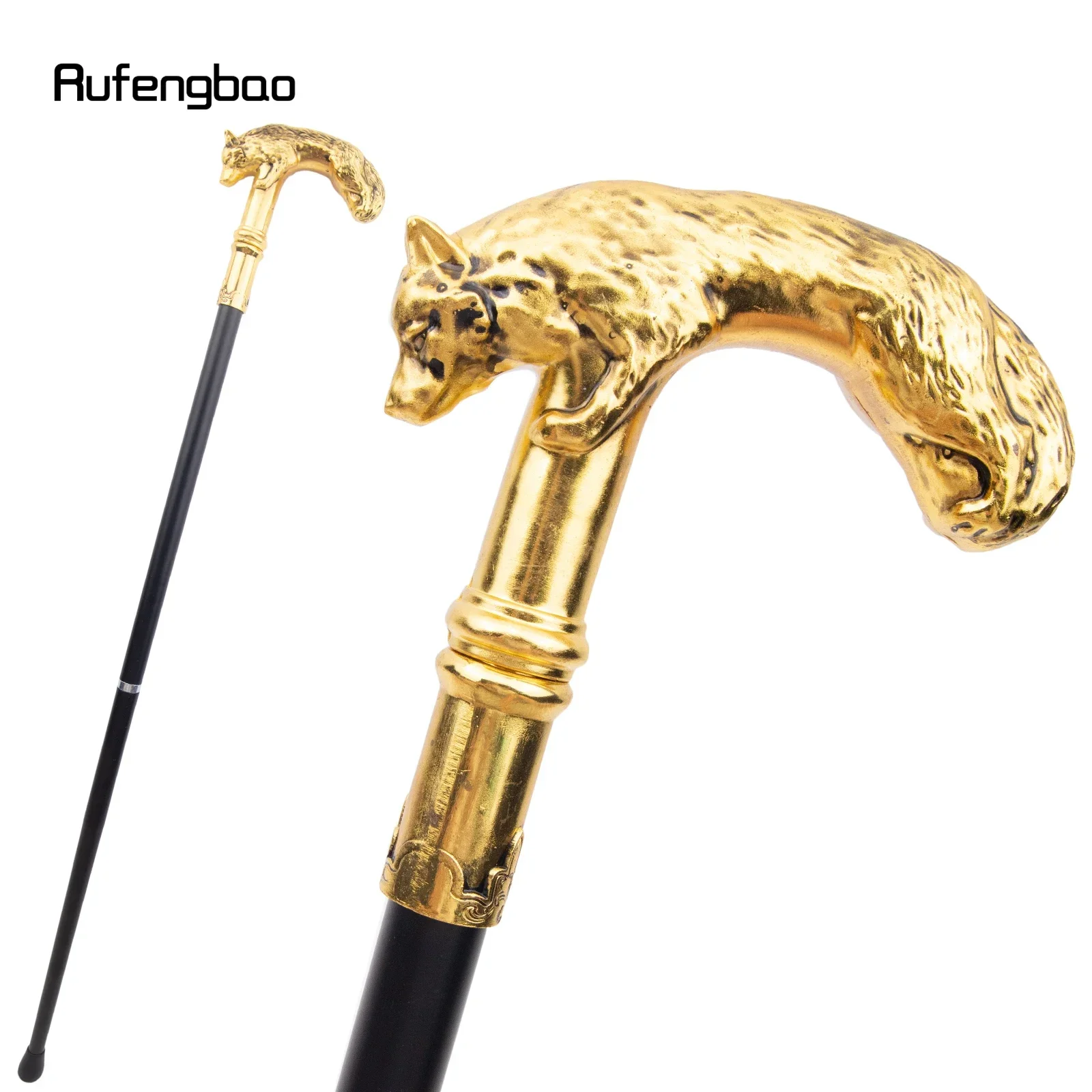 

Golden Wolf Walking Cane Fashion Decorative Walking Stick Gentleman Elegant Cosplay Cane Knob Crosier 90cm