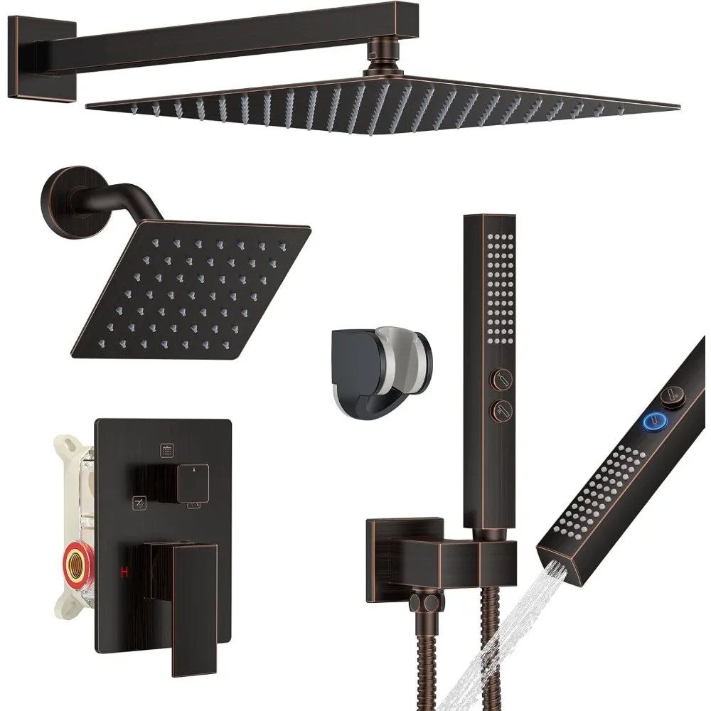 

Настенная двойная душевая система с душевыми насадками 12 и 6-дюймовыми и ручным тропическим душем 2-в-1