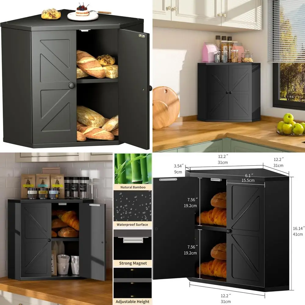 

Large Capacity Double Layer Vintage-Style Bread Storage Bin, Black