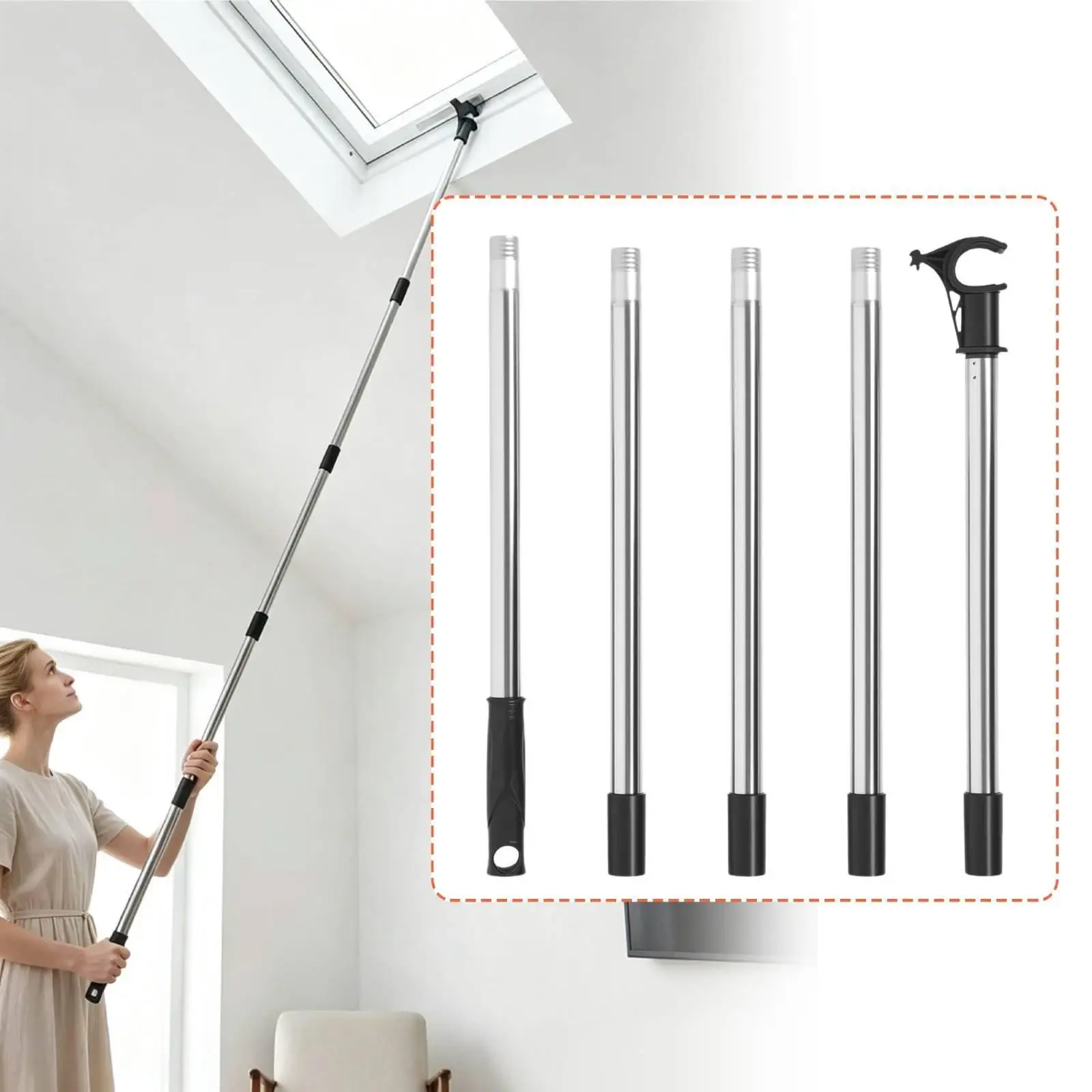 Window Pole Opener Opening Closing Skylight Shade 2m Threaded Hook Universal Fit for High Ceiling Spaces