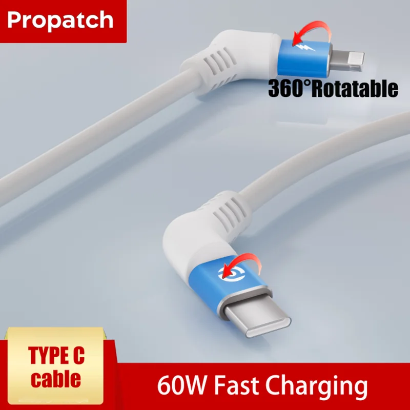 Propatch Type C to Apple interface convers 360°Rotatable 60W Fast Charging USB C Cord Data Sync Cable for Phone Laptop
