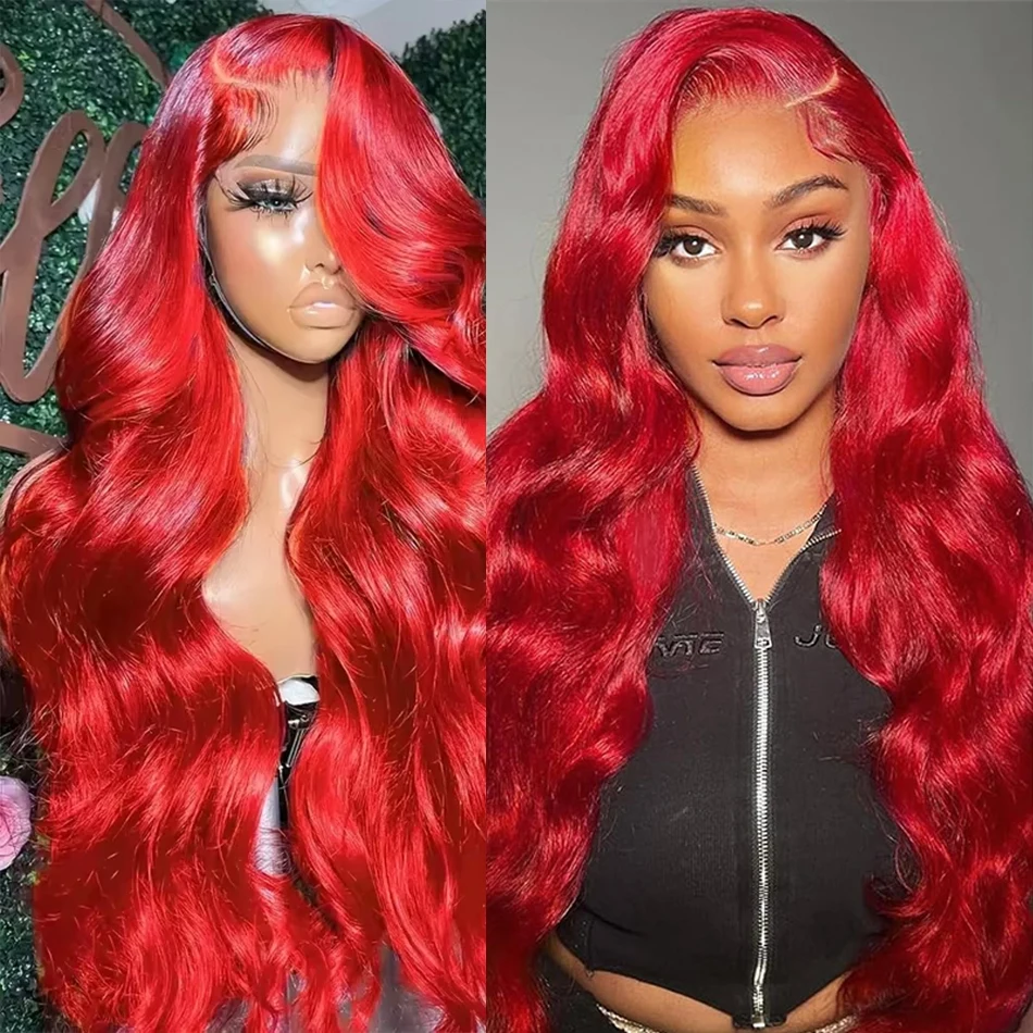 

13X6 Red Hd Lace Frontal Human Hair Wigs Red Colored Body Wave Lace Front Wig Burgundy Brazilian Hair Wigs For Women Pre Plucked