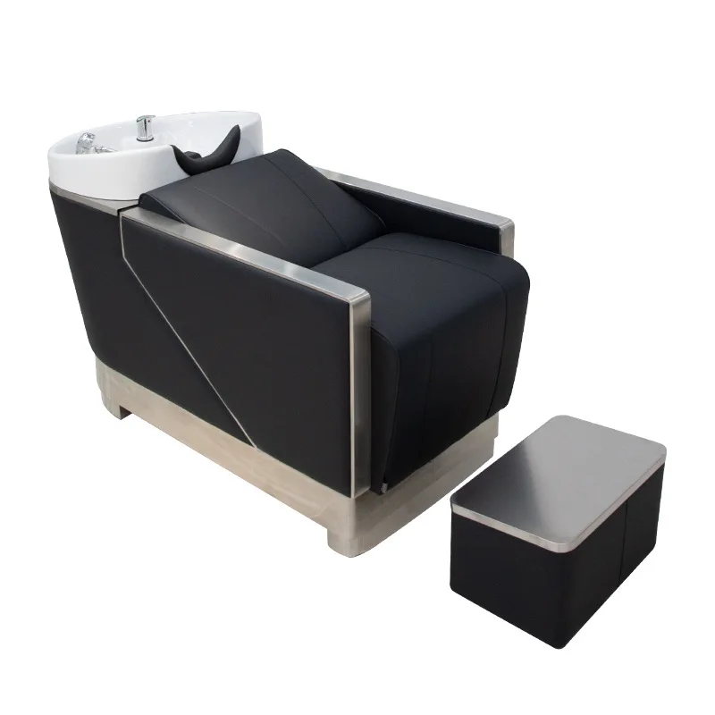 

High-end semi-reclining stainless steel shampoo bed barber shop special Internet celebrity hair salon flush bed hairdressing