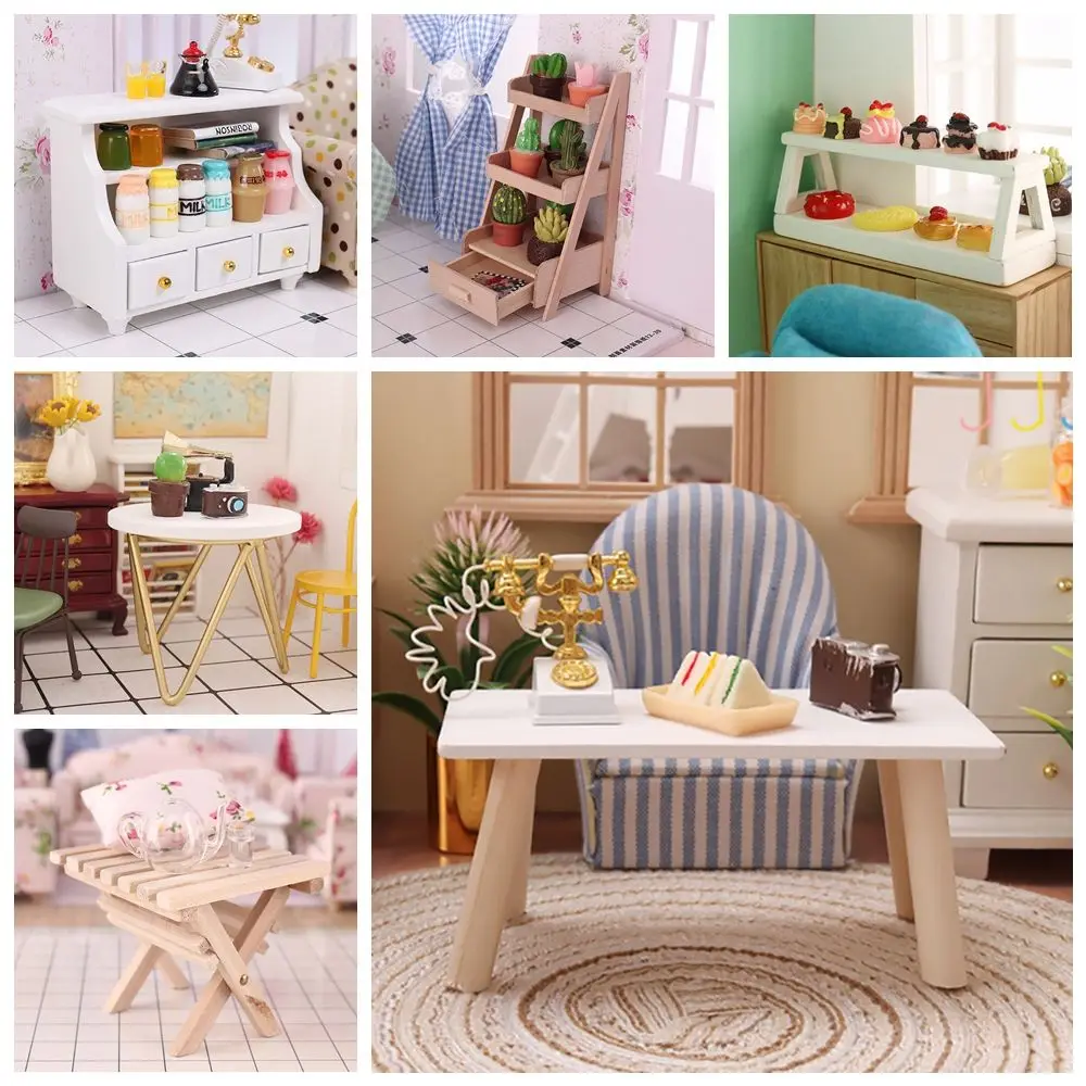 1:12 Scale Photography Props Flower Rack Wood Stool Dollhouse Furniture Miniature Teatable Dolls Accessories