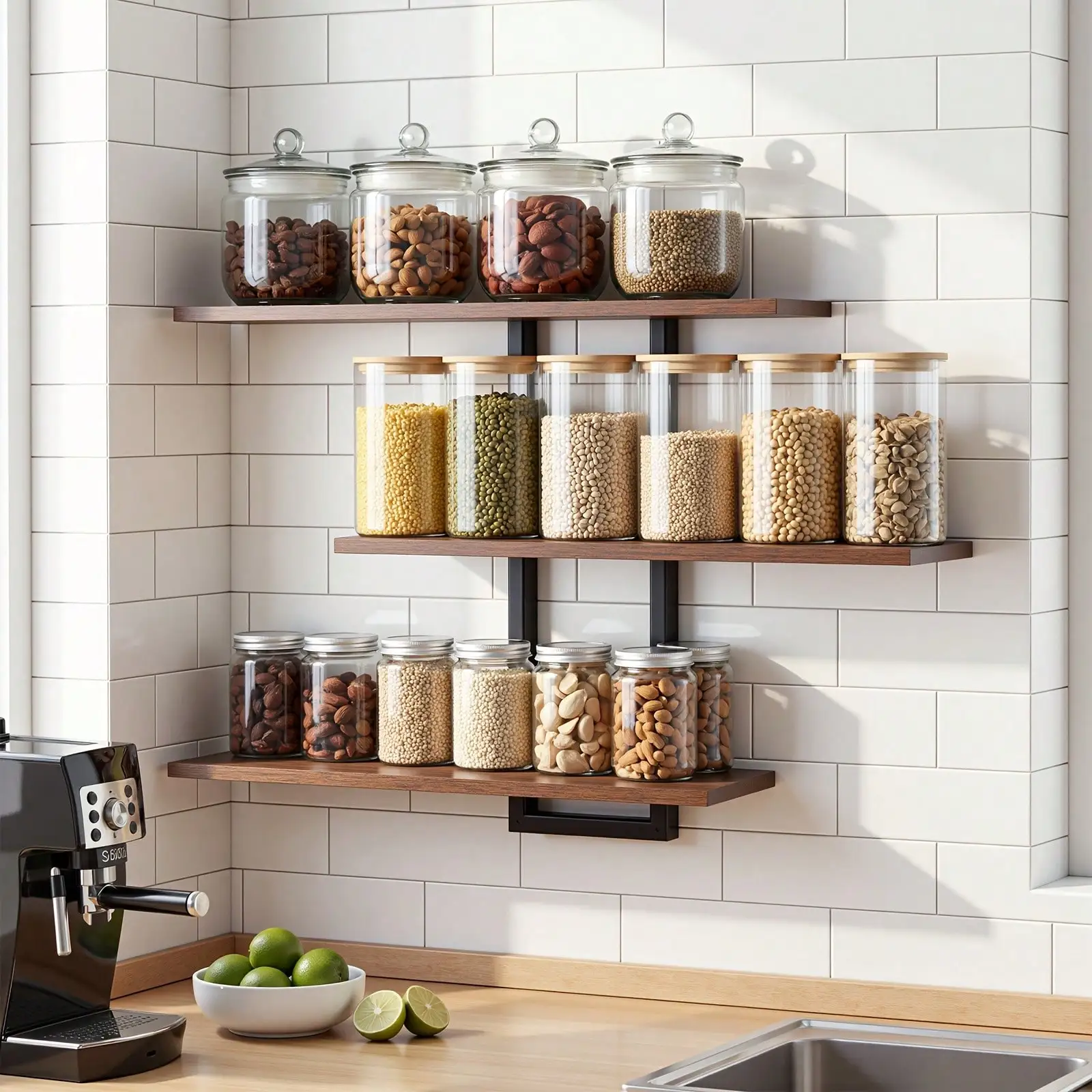 3-Tier Wooden Wall Mounted Floating Shelves, Anti-Wobble Hanging Storage Rack For Bedroom/Kitchen/Living Room