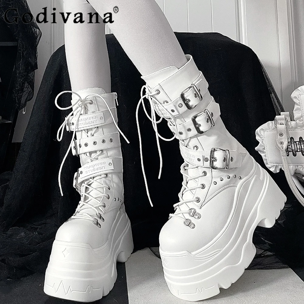 

Original Subculture Student Sweet Cool White Short Boots Women Japanese Mine Punk Style Girl's Black Boots Autumn Winter 2025