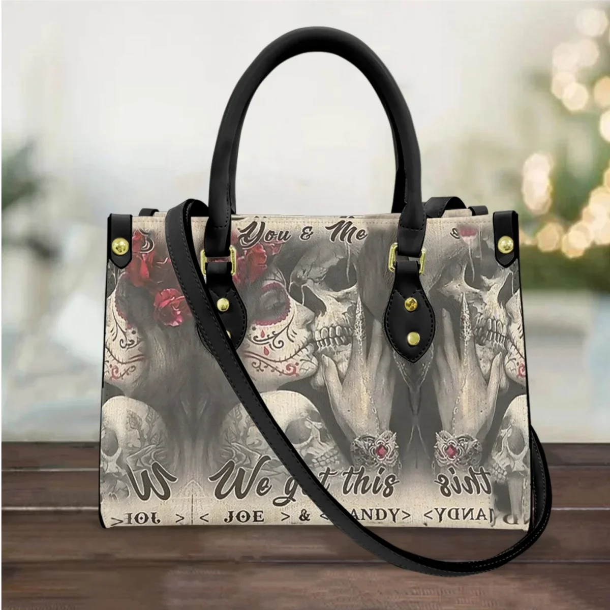 

Polynesian Skull Love Personalized Name Leather Bag Handbag High Quality Pu LeatherTote Bag with Long Strape Shoulder Bag