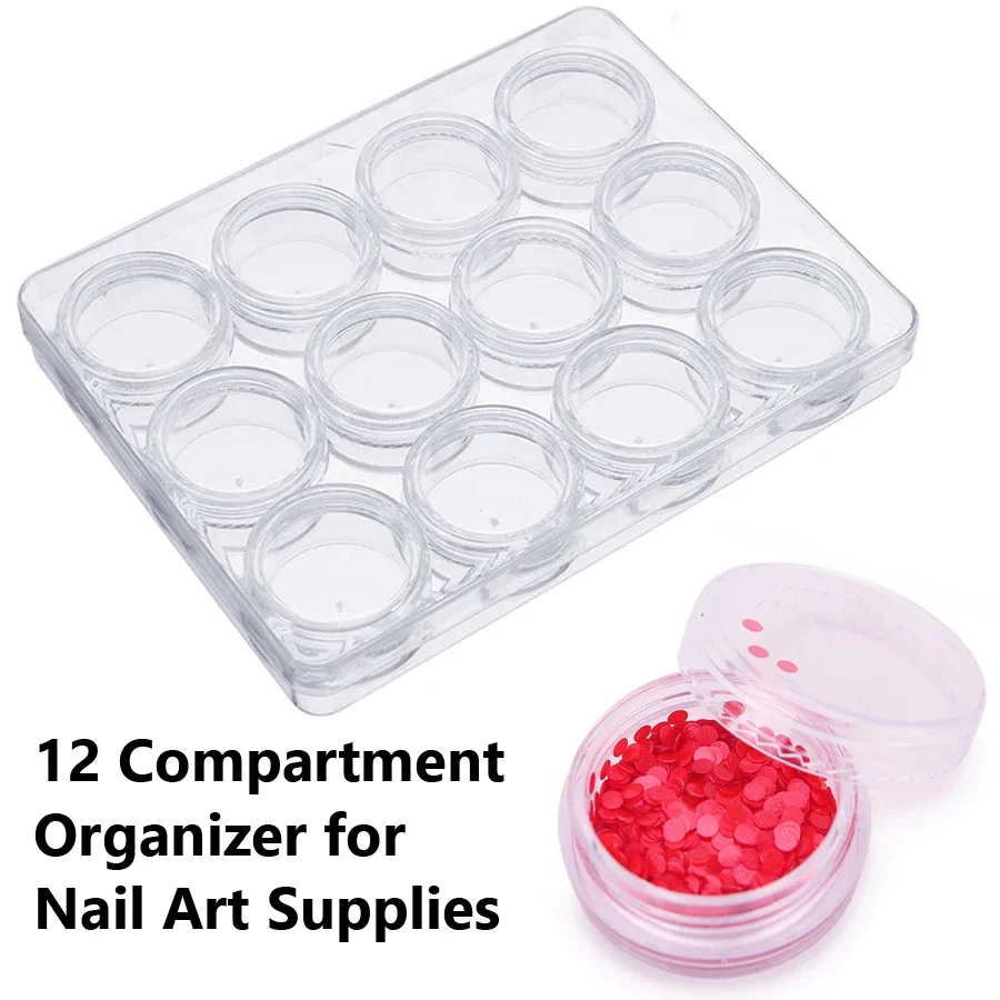 กล่องจัดระเบียบอุปกรณ์ทำเล็บ 12 ช่อง สำหรับใส่เพชร ลูกปัด เครื่องประดับ กล่องเก็บของพลาสติกใสสำหรับอุปกรณ์เสริมความงาม