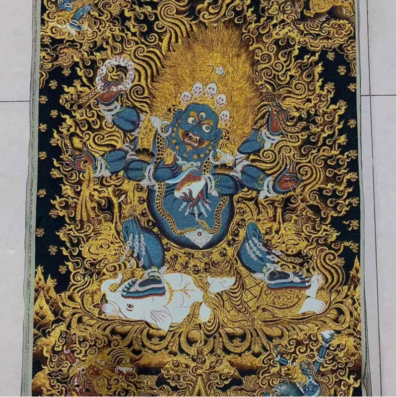 Factory Wholesale Vintage Brocade Thangka Embroidered Painting Tibet Black King Kong Painting Brocade Cloth Painting Decorations