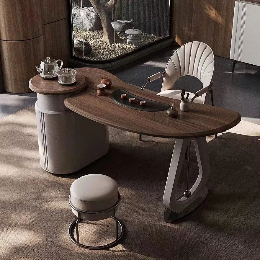 Walnut wood home balcony tea table, creative solid wood kung fu tea table for small apartments