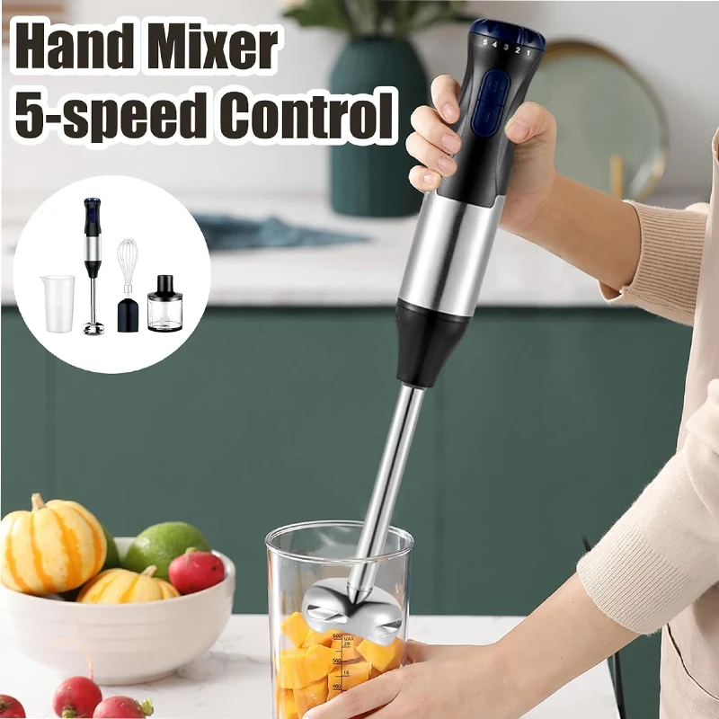 4 in 1 Electric Stick Hand Blender Handheld Mixer 1000W Stainless Steel Blade Vegetable Meat Immersion Egg Whisk Juicer