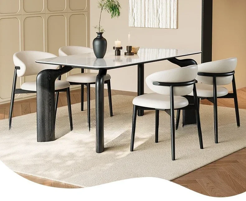 Log black retro style, rectangular rock slab dining table 5