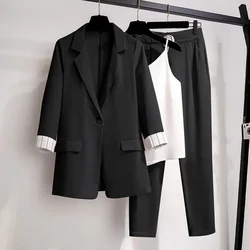 Conjunto de traje profesional a juego para mujer, chaqueta informal elegante coreana, con tirantes y pantalones, primavera y verano, 3 piezas, 2024