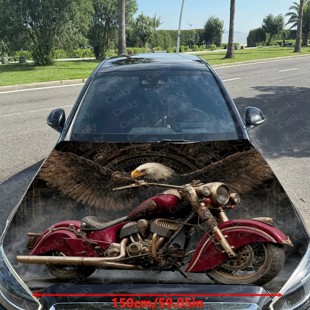 Eagle And Motorcycle Hood Decoration - Self-Adhesive Car, Motorcycle, Truck Hood Stickers - Easy Application & Removal