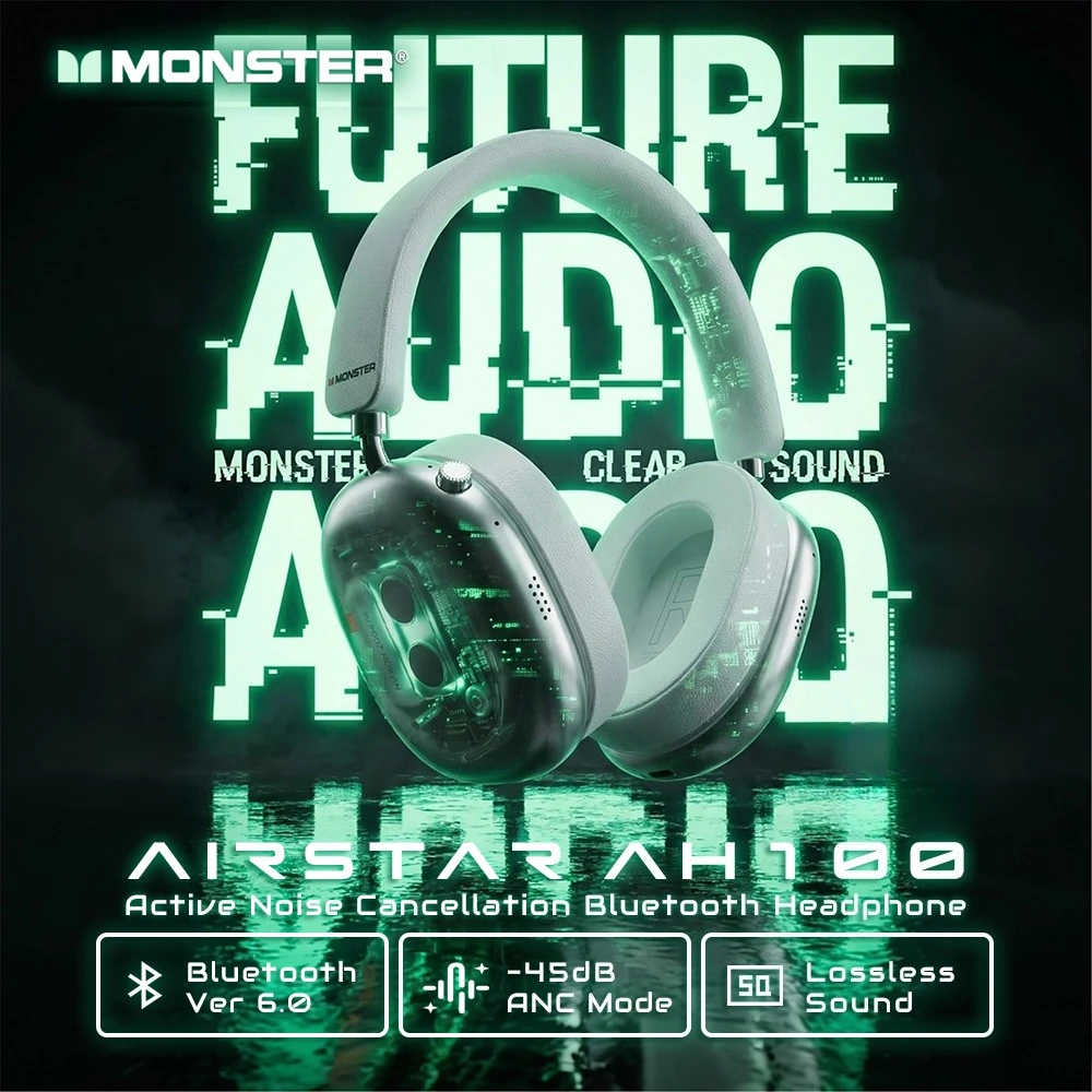 Anc Wireless Over Ear Headphones - Monster AH100 -45dB, Headphone dengan Peredam