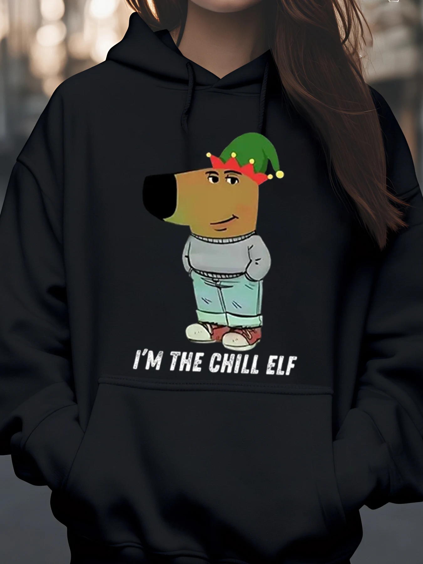 

Рождественская праздничная толстовка с рисунком собаки и эльфа для повседневной женской и мужской одежды