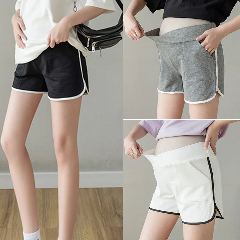 Pantalones cortos deportivos de seguridad para mujer, Shorts elásticos de cintura alta, holgados, con bolsillo para el embarazo, para playa, Verano