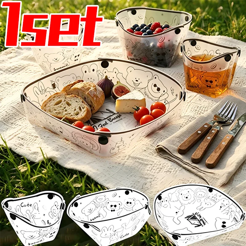 Portable Foldable Camping Plate for Outdoor Picnic Hiking Travel Lightweight PP Reusable Dishware Easy Clean Bowl Plate Set