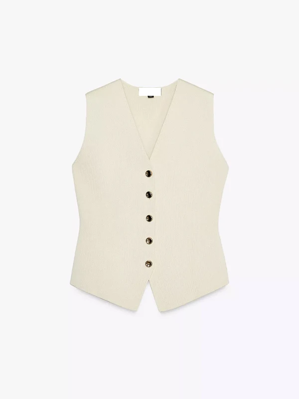 

Early Spring New Arrival Ele White Metal Button Decorated V-ne Svel Knitted Vest 492003 Commute Sle ort Length