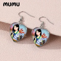 2024 New Princess Mulan Dangle Earring Heart Shaped Earrings Handmade Glass Dome Jewelry Gifts Fans