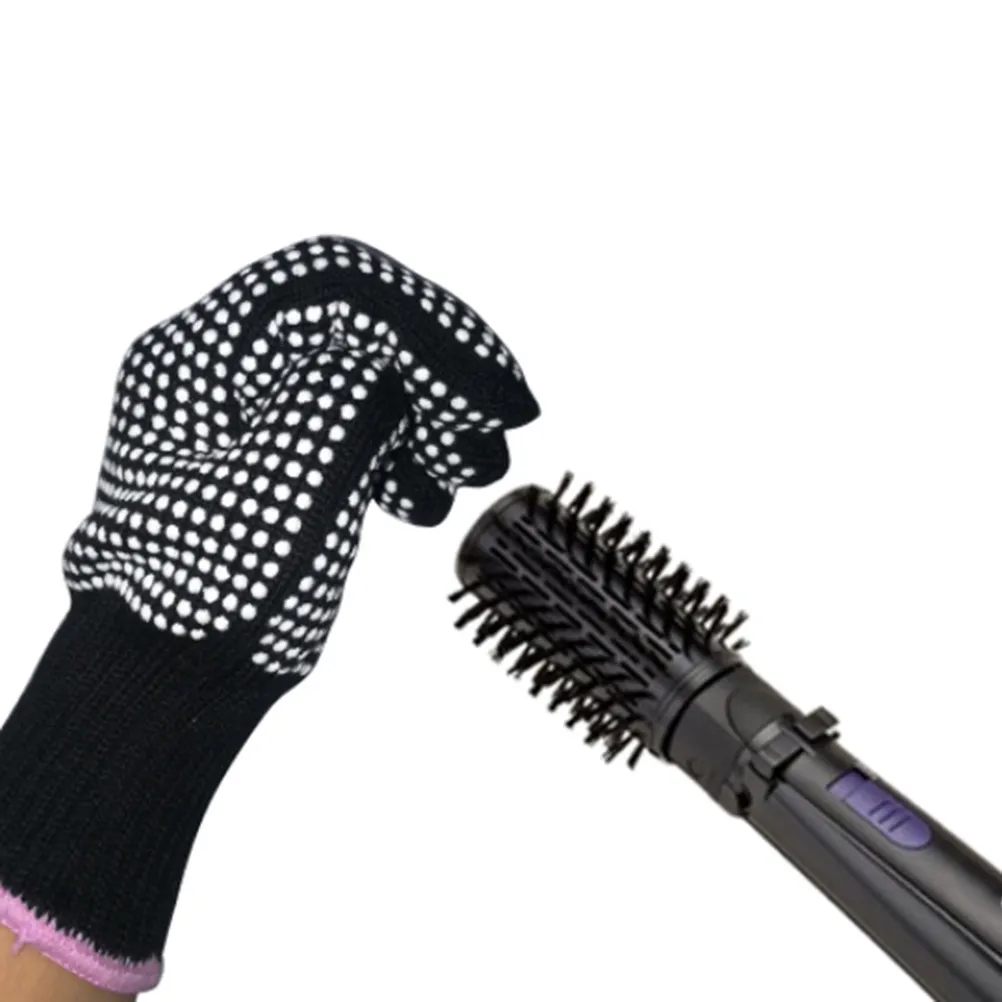1Pair Heat-Resistant Gloves Black Elastic Wrist Fit Most Hands Hair Curler Hair Straightener Flat Iron Heat Protection Gloves
