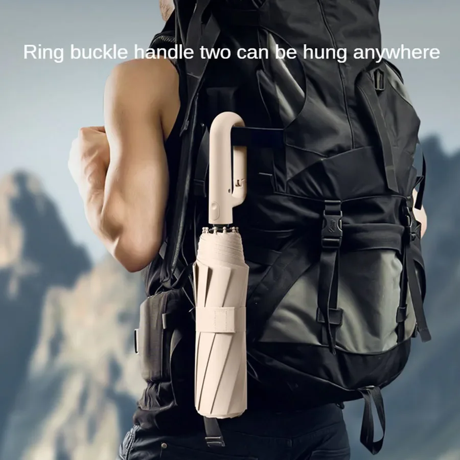 Extra large 12-bone ring buckle umbrella forward fully automatic portable wind-resistant dual-purpose folding rain black glue