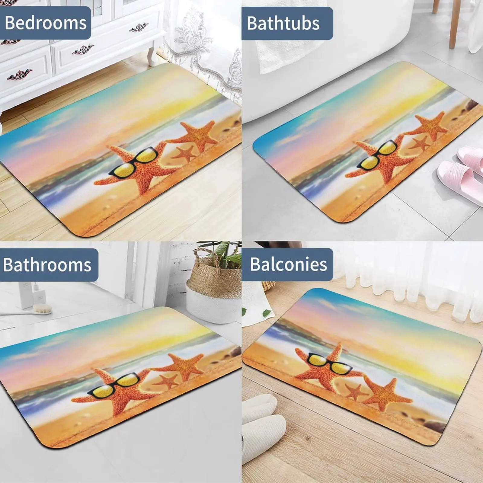 1pc Starfish Non-slip Foot Mats Beach Door Mat Quick-Dry Diatom Mud Bath Mat Super Absorbent Bathroom Rug Kitchen Decor 40*60cm