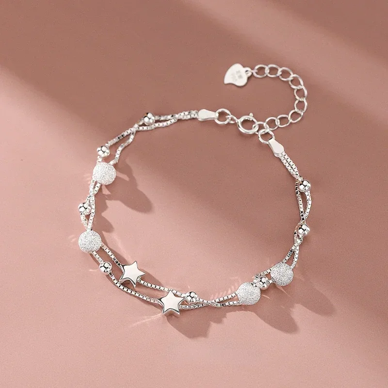 925 Sterling Zilver Mooie Sterren Armbanden Voor Vrouwen Koreaanse Mode-Ontwerper Verstelbare Kralen Armband Luxe Originele Sieraden