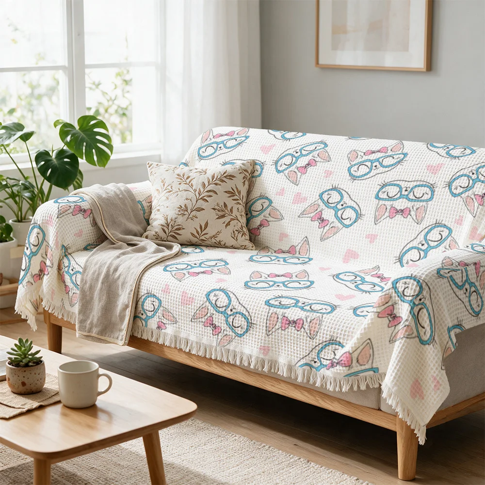 Cute Dog Glasses Print Sofa Throw Blanket Cozy Decorative Home Decor Stylish Plush Cover for Couch Sofa Living Room Accent Soft