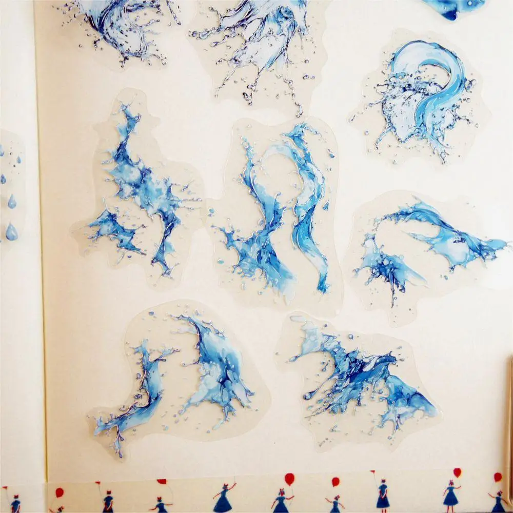 18pcs Blue White Magical Water Style PVC Sticker Scrapbooking DIY Gift Label Decoration Tag