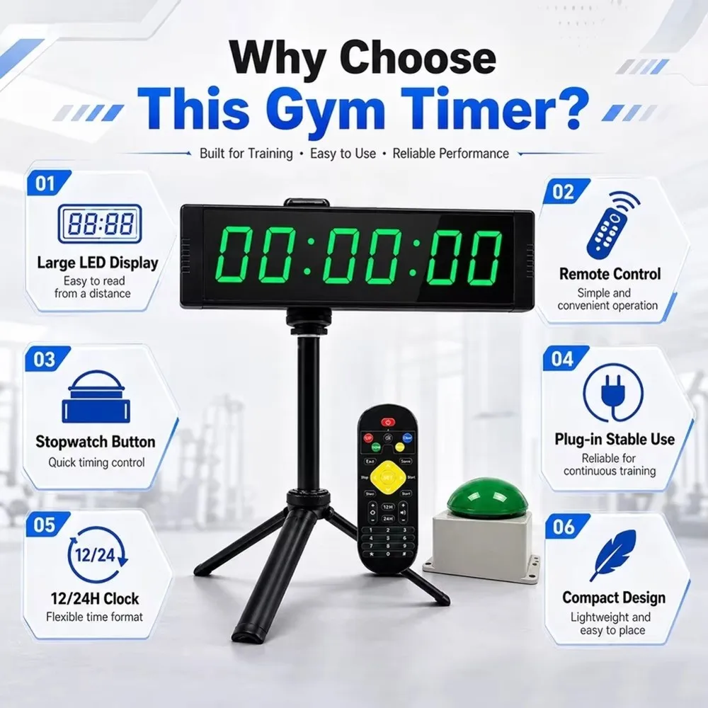 [NEWA76K!】 Stopwatch Button Supported Digital Gym Timer Clock Large For Home Fitness, Countdown Stopwatch& 12/24H Digital Clock