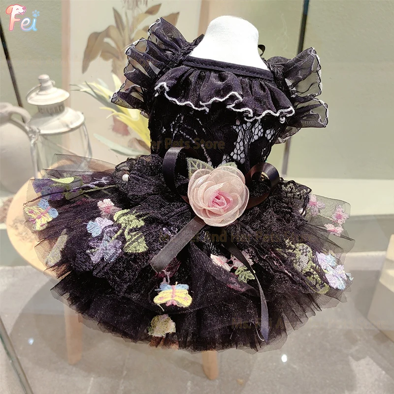 ملابس أنيقة للكلاب من الدانتيل مُزينة بنقشة الزهور، فستان الأميرة توتو للحيوانات الأليفة، زي الكلاب، ملابس الحفلات للكلاب الصغيرة