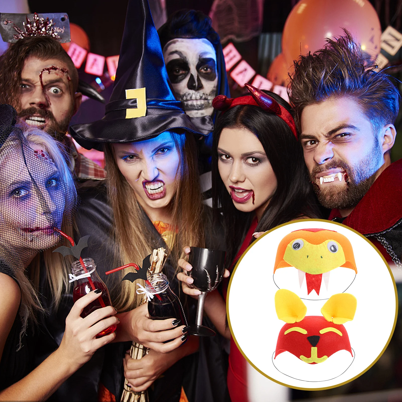 

2pcs Snake Fox Hat Creative Halloween Cap For Kids Stage Performance Cosplay Props Party Supplies Halloween Hat