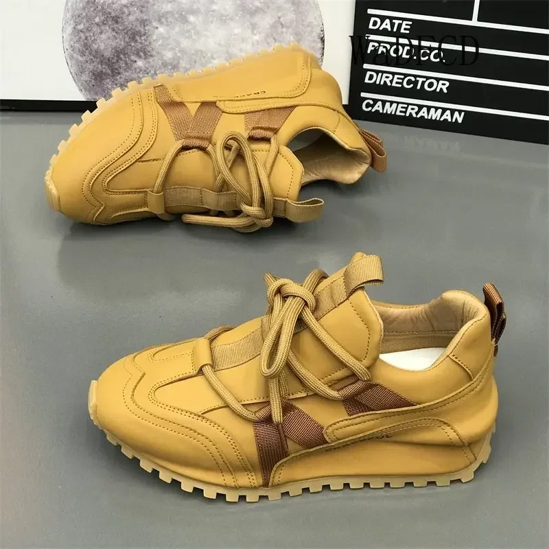 Chunky Sneakers Men Cover Bottom Board Shoes Fashion Casual Microfiber Leather Breathable Increased Internal Flat Platform Shoes