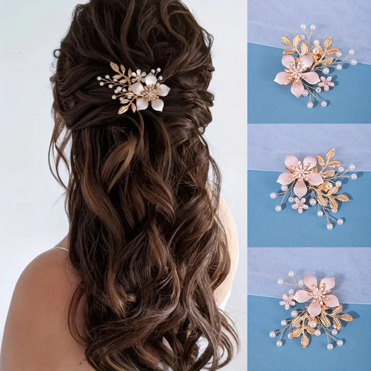 Handmade Fashions Rhinestone Flower Hair Clip Pearl Leaf Hairpin Bridal Wedding Hair Accessories Jewelry Hair Clip