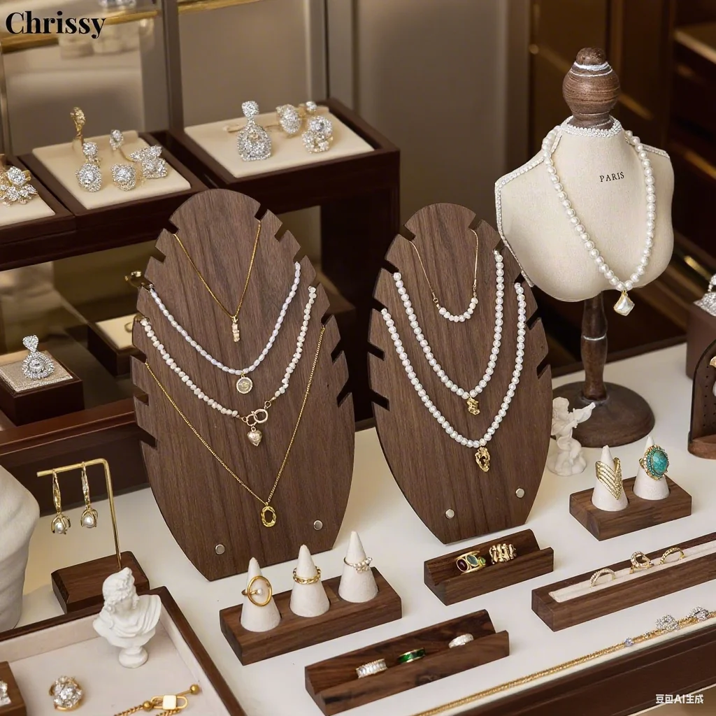 

Wooden Easel Necklace Display for Larger Necklaces, Portable Jewelry Organizer with Curved Top Design, Brown Color