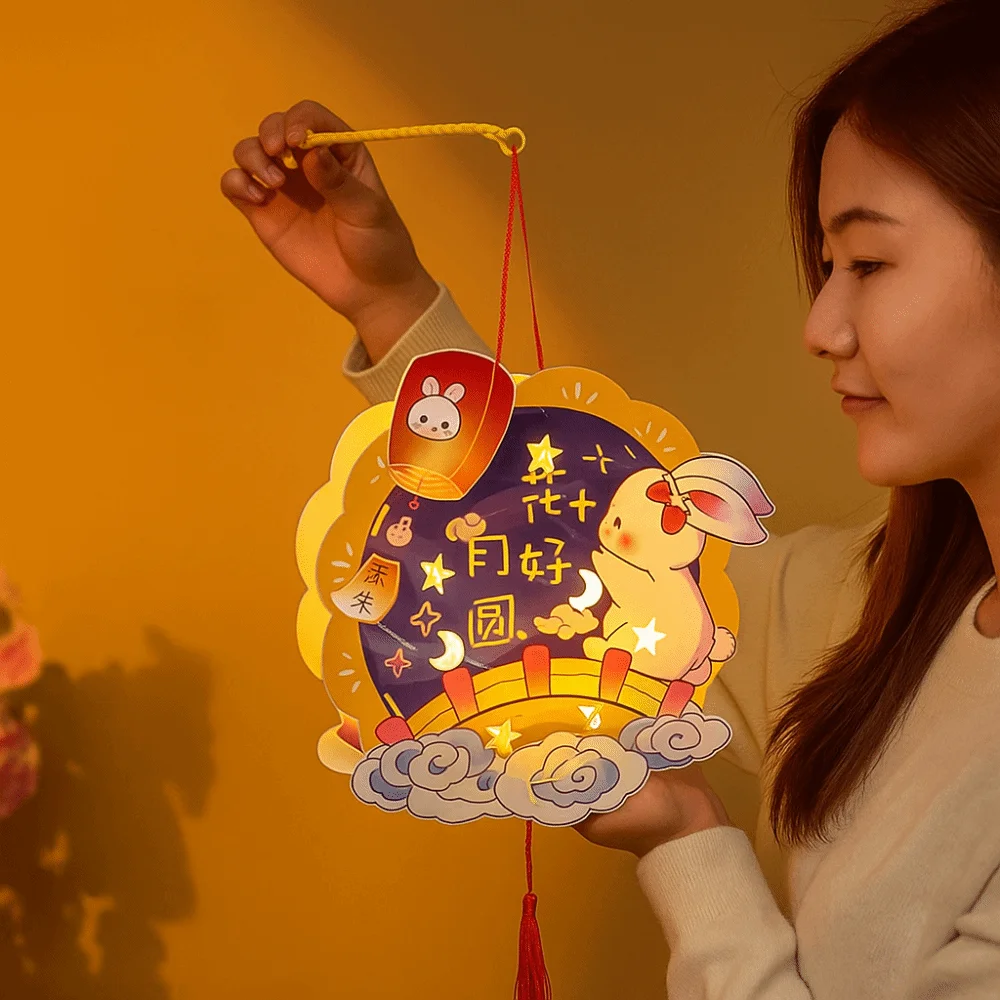 Cartoon Rabbit Lanterns Luminous Glowing Mid-Autumn Festival Lantern Chinese Style Handmade Lantern DIY Material Package