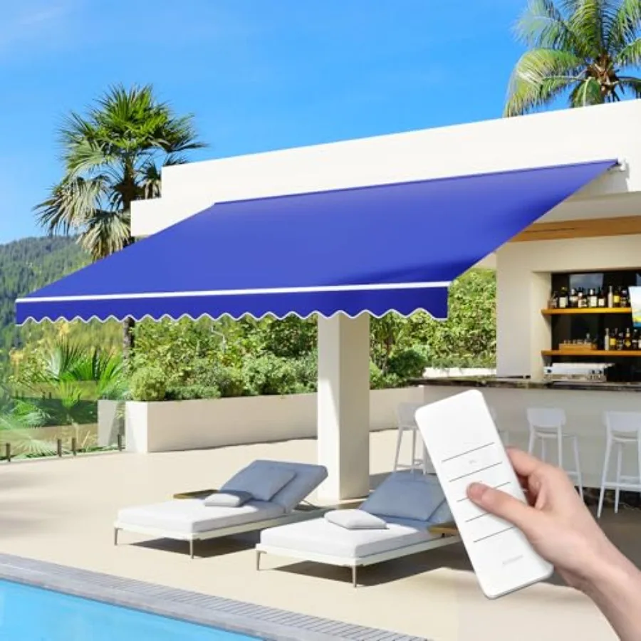 15x10FT Motorized Retractable Awning with Remote Control Manual Crank
