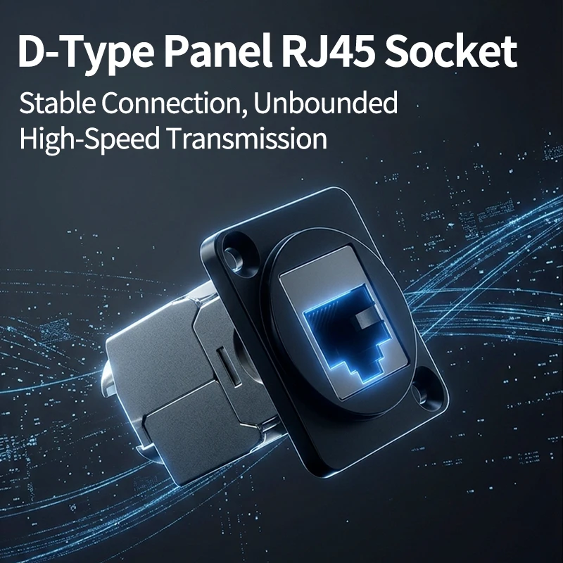 D-Type Panel Mount RJ45 Socket – CAT5e / CAT6 Ethernet Network Connector for Industrial Enclosure, Server Rack & Wall Box Wiring