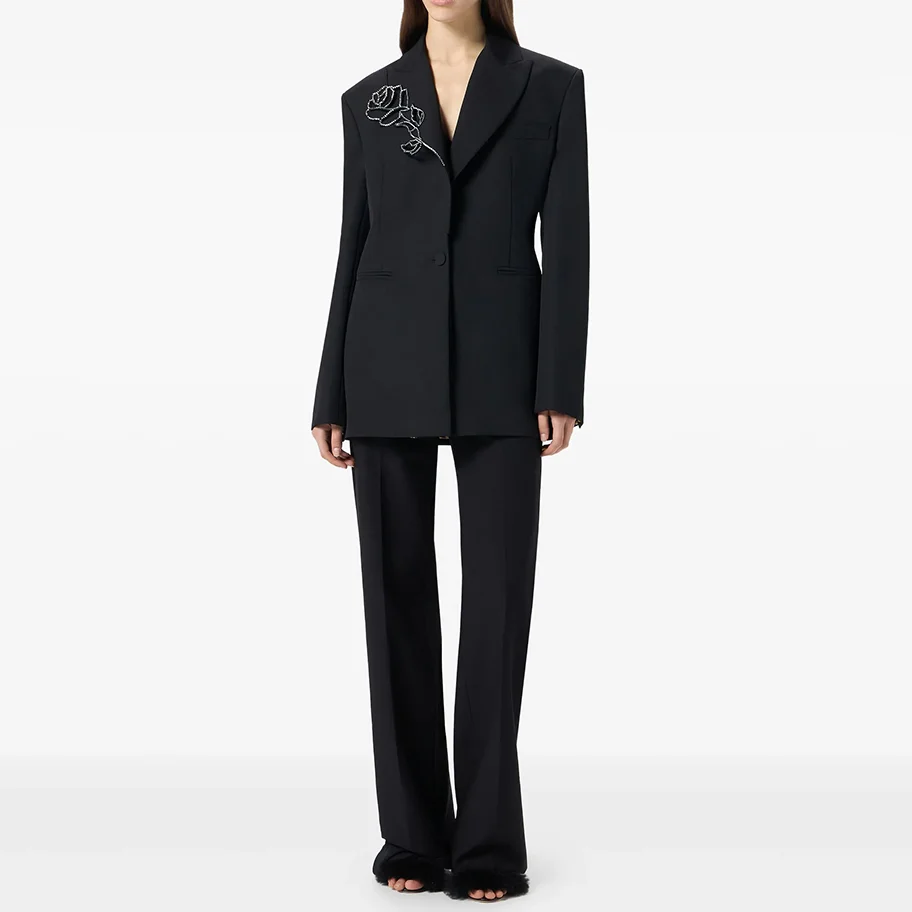 

Универсальный пиджак во французском стиле ретро с вырезом, вышивкой и стразами, завязывающей талию и для похудения на осень и зиму 2023 г.