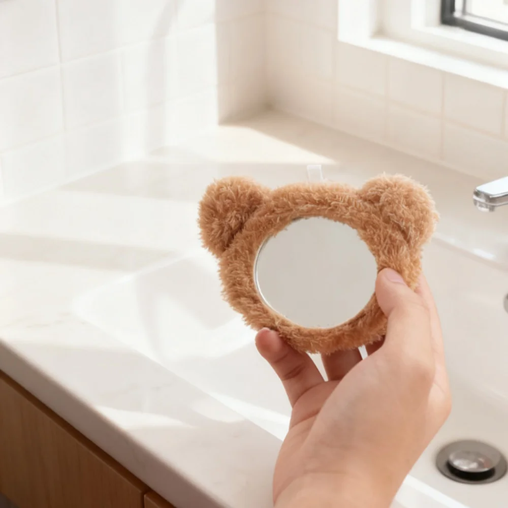 Plush Bear High-definition Makeup Mirror Women Girls Round Mini Pocket Cosmetic Mirror Portable Travel Mirrors Makeup Tools