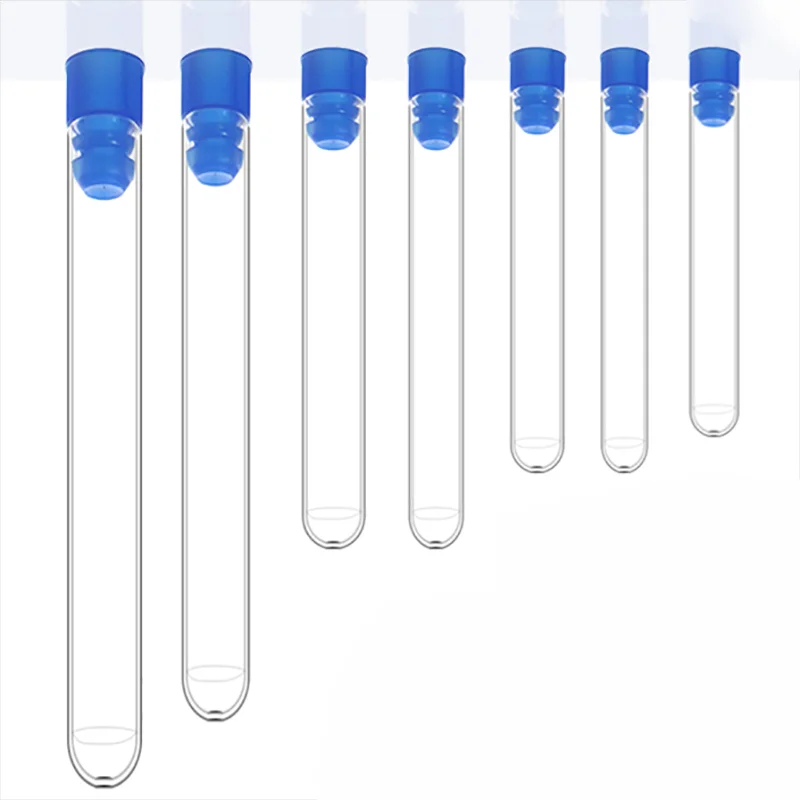 10Pcs / Pack 12x60mm Transparent Laboratory Transparent Plastic Test Tube with Starting Cap School Laboratory Supplies