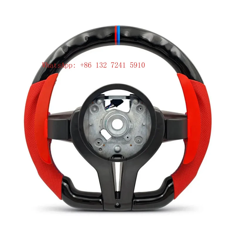 Customized Red Grip Long Paddle Luxury Led Screen Wood Steering Wheel for  F06 F10 F11 F15 F16 F20 F22 F36 M3 F80 M4 F82 Hongshe