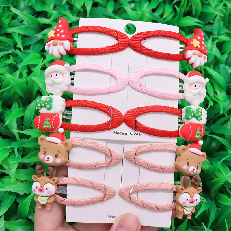 2pcs Christmas Gingerbread Man Elk Bear Sock Girls Hair Clips Cute Hair Claws Kids Sweet Hairpin Cartoon Hair Accessories Gift