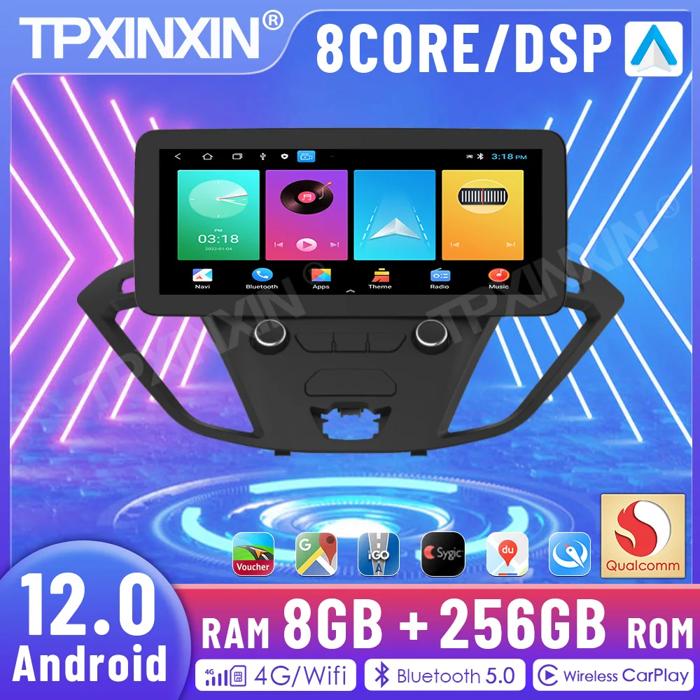 

2 Din 12,3 дюйма для Ford Transit Radio Android 12,0 8 + 256G Автомобильный мультимедийный стереопроигрыватель GPS-навигация автомобильный Головной блок