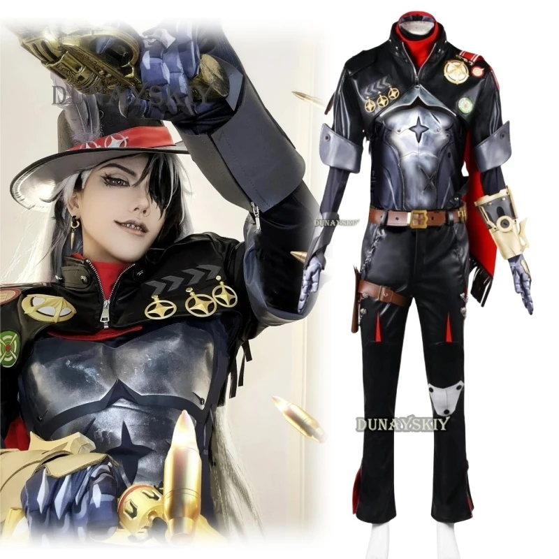 Honkai: Star Boothill Rail Cosplay Wig Galaxy Ranger Cowboy Uniform Hat Black White Hair Bullet Prop Armguard Gloves Accessories